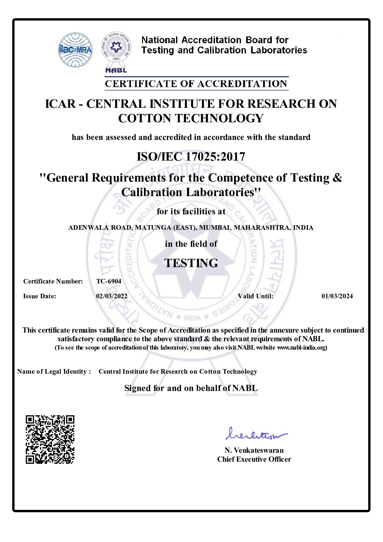 Image of ISO-IEC 17025:2017 Certificate
