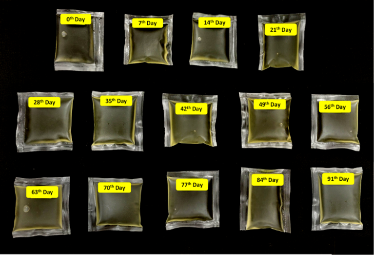 Refined sunflower oil packed in NC-starch films