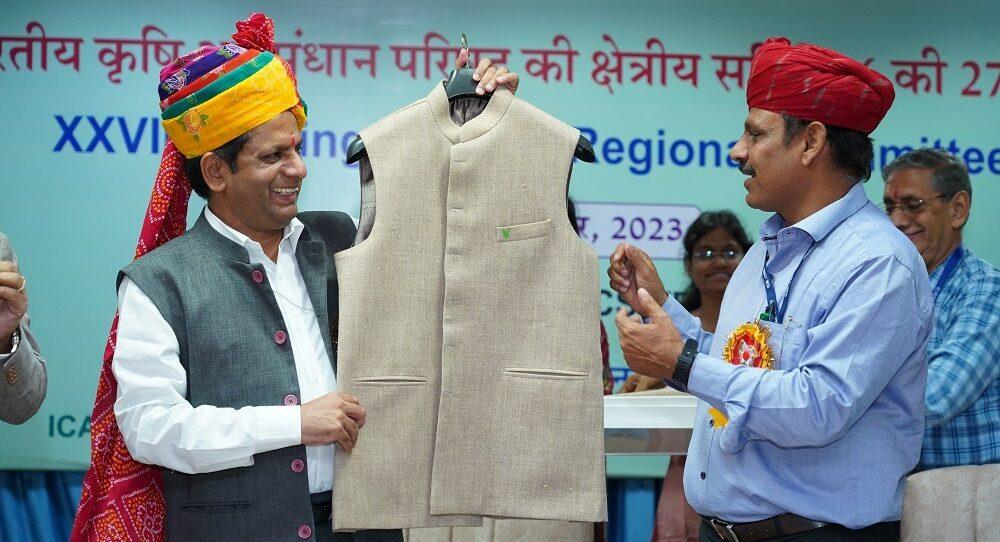 Image of Secretary (DARE) & Director General (ICAR) released products developed under CRP on Natural Fibre undertaken by ICAR-CSWRI, Avikanagar